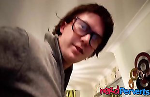 Buxom lady tricked into sucking dick by a nerdy producer