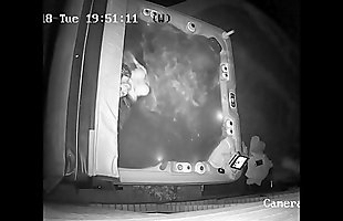 BJ in Hot Tub on security camera. CIM and Throatpie!