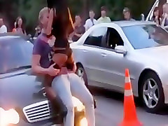 Lucky guy gets a sexy lap dance in the street